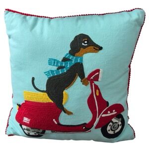 Dachshund Dotson Dog Scarf Riding‎ Vespa Scooter Karma Living Embroidered Pillow
